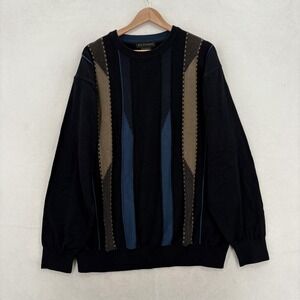 Vintage F/X Fusion Sweater Mens 2XL Black Acrylic Geometric Pullover 3D Knit NWT